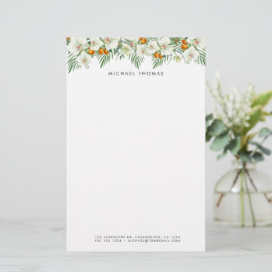 Chic Vattenfärgsvit Orchids Kumquats Personized Brevpapper