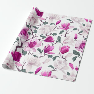 Chic Vattenfärgsvit Shock rosa Magnolias Mönster Presentpapper