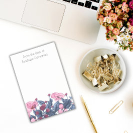 Chic Vattenskärg Dusty Blue och Rosa Blommigt Post-it Block