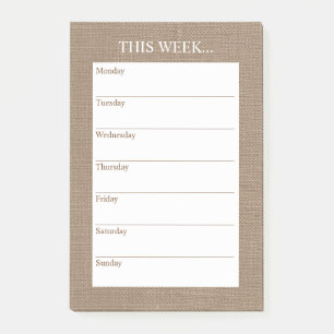 Chic veckovis planering Rustik Burlap Post-it Block