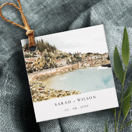 Chic Verona Adige River Italien Watercolor Bröllop Gåvor Etiketter