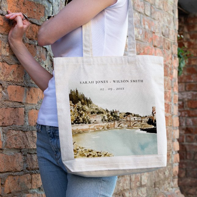 Chic Verona Adige River Italien Watercolor Bröllop Tygkasse (Skapare uppladdad)