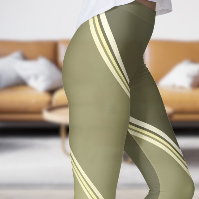 Chic Vete under Grått Banded Print Leggings (Chic Wheat under Gray Banded Print Leggings)