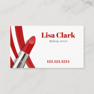 Chic Vibrant Red Lipstick Feminine Makeup Artist Visitkort