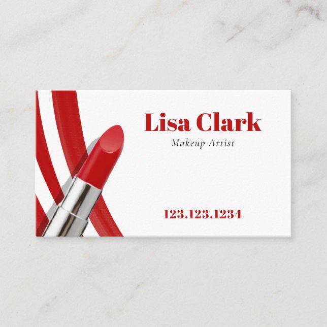 Chic Vibrant Red Lipstick Feminine Makeup Artist  Visitkort (Framsida)