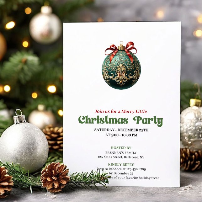 Chic Victorian Christmas Bauble Holiday Invite Inbjudningar (Chic Victorian Christmas Angel Holiday Invite)