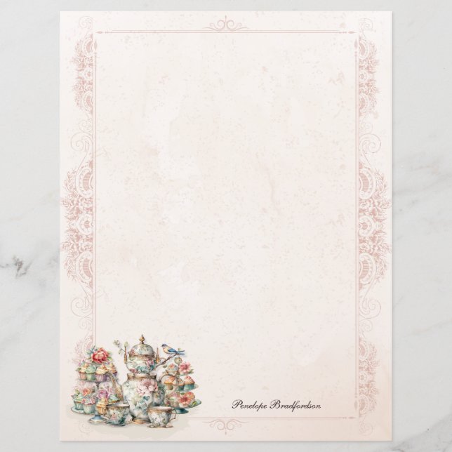 Chic Victorian High Tea Personal Stationery Papper (Framsida)