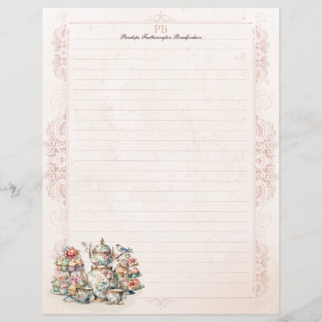 Chic Victorian Tea Monogram Lintrad stationeri (Framsida)