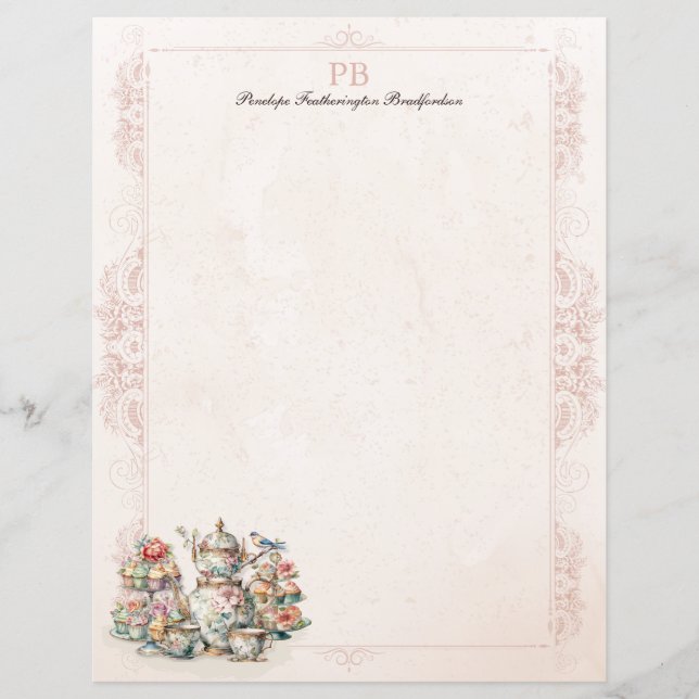 Chic Victorian Tea Monogrammed Stationery Papper (Framsida)