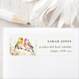Chic Vild Botaniskt vattenfärg Love birds Adress Returadress Etikett