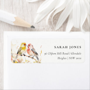 Chic Vild Botaniskt vattenfärg Love birds Adress Returadress Etikett