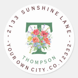 Chic Vild Flowers Monogram Circular Address Label Runt Klistermärke