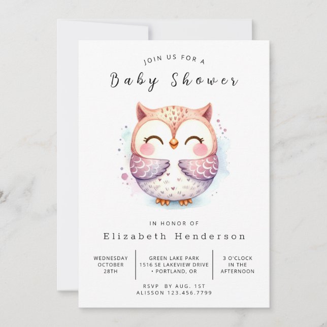 Chic Vild Uggla Baby Shower Inbjudningar (Framsida)
