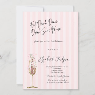 Chic vin glas konfetti rosa randig inbjudningar