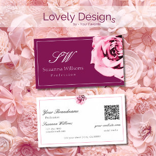 Chic Vin Red and White Rosa ros Initialer QR-kod Visitkort