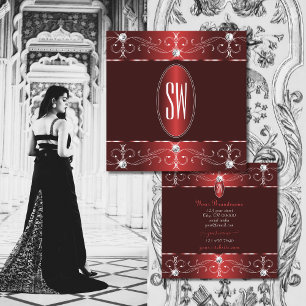Chic Vin Red Burgundy Ornate Ornament Monogram Fyrkantigt Visitkort