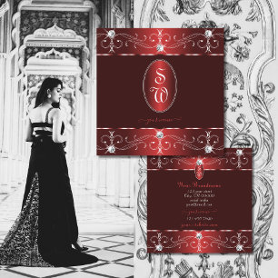 Chic Vin Red Burgundy Ornate Ornaments Initialer Fyrkantigt Visitkort