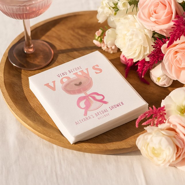 Chic Vino Innan Löften Rosa Vin Båg Bröllopsdusch Pappersservett (Skapare uppladdad)