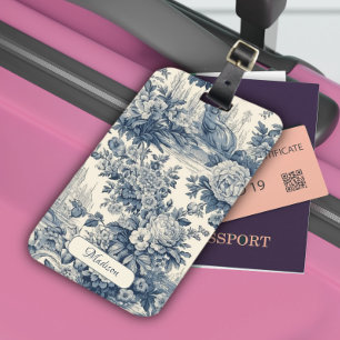 Chic Vintage Blå Fransk Toile de Jouy Monogram Bagagebricka