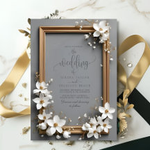Chic Vintage Blommigt Golden Ram Bröllop