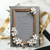 Chic Vintage Blommigt Golden Ram Bröllop