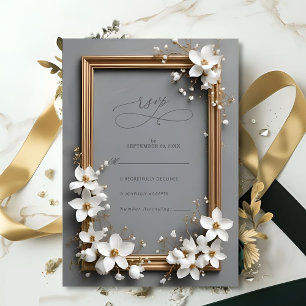 Chic Vintage Blommigt Golden Ram Bröllop OSA Kort