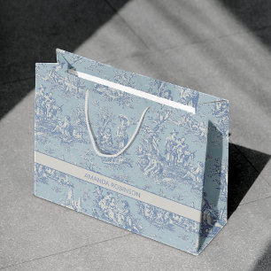 Chic vintage blue grått toile de jouy