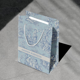 Chic vintage blue grått toile de jouy