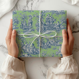 Chic vintage blue grönt toile de jouy print presentpapper