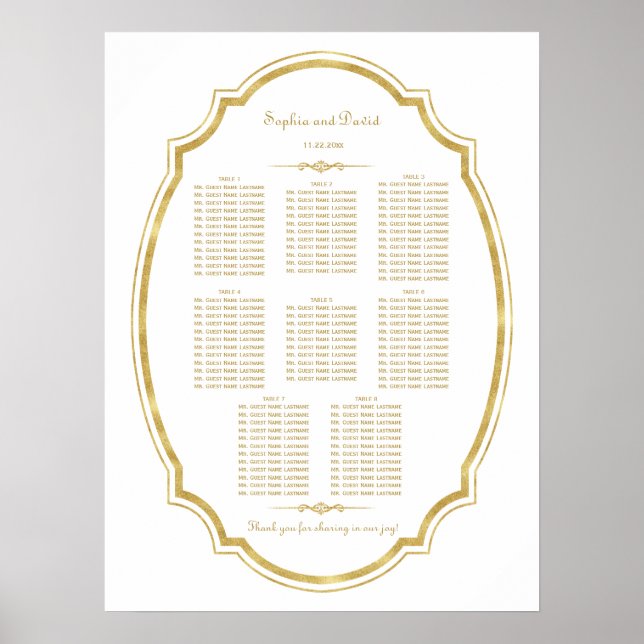 Chic Vintage Gold Foil Ram Bröllop Sittdiagram Poster (Framsidan)