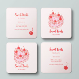 Chic Vintage Heart Cake Bakery Chef Fyrkantigt Visitkort