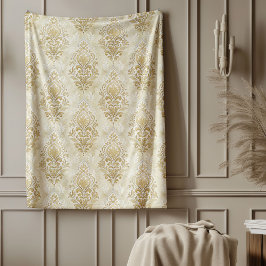 Chic Vintage Inspired Ivory Damask Soft Watercolor Fleecefilt