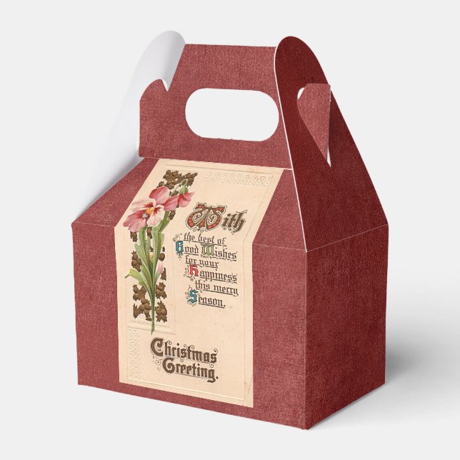 Chic Vintage jul Hälsning på Antique Red Presentaskar (Framsidan Sidan)