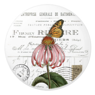 Chic Vintage Monarch Butterfly Flower Fransk Knob Knopp