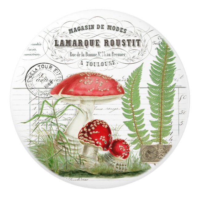 Chic Vintage Mushroom Fern & Fransk Script-knapp Knopp (Framsidan)