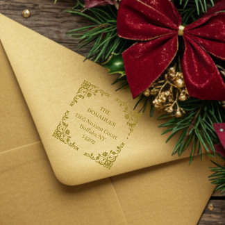 Chic Vintage Ornate Floral Frame Family Address Stämpel