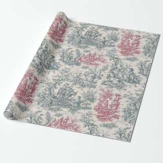 Chic vintage red grått toile de jouy print presentpapper
