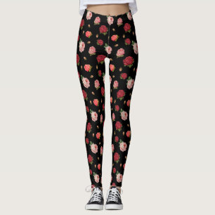 Chic Vintage Ro Cute Black Blommigt Retro Mönster Leggings