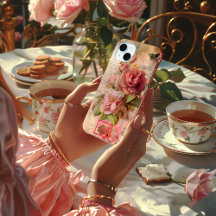 Chic Vintage Rosa Blommigt Tarnated Papyrus