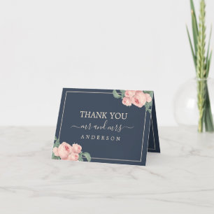 Chic Vintage Rosa ros Mörk blått Photo Bröllop Tack Kort