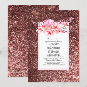 Chic vintageförlovningsfest för rosa guld- glitter inbjudningar