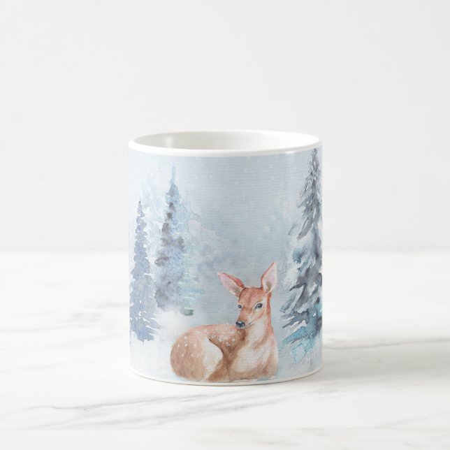 Chic vintervattenfärghjort i skog kaffemugg (Center)