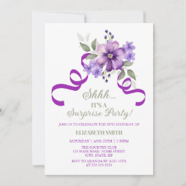 Chic Violet Floral Botanical Surprise Birthday Inbjudningar