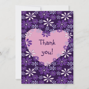 Chic Violet Flower Heart - tackkort Inbjudningar