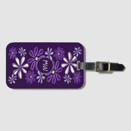 Chic Violet Indigo Flower Doodle Ditt Initialer Bagagebricka