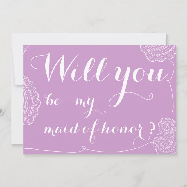 Chic Violet Paisley blir min Maid of honor Inbjudningar (Framsida)