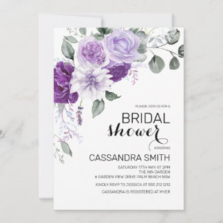 Chic Violet Purple Floral Greenery Bridal Shower  Inbjudningar