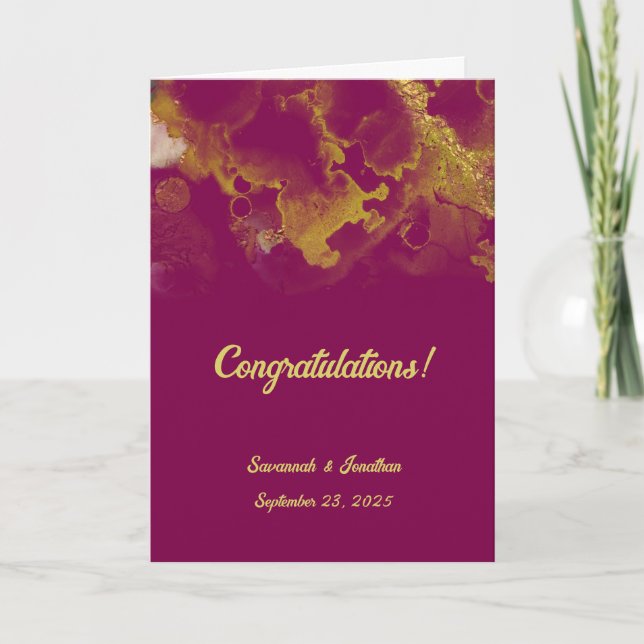 Chic Violet Red Guld Abstrakt Bröllop Kort (Framsida)