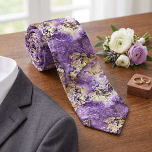 Chic violett lila guld agat marmor konst mönster slips