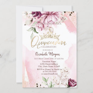 Chic Violetta Rosor Kron Quinceañera Inbjudningar